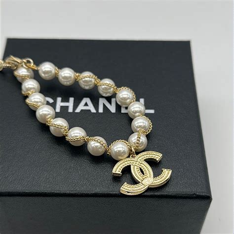 chanel vintage gold wide chain bracelet|Chanel pearl bracelet price.